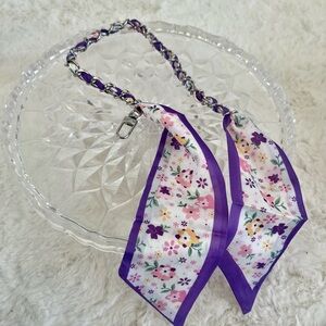 🛍️2/$30 Silver Chain Strap with purple Flower multi Scarf- Bag Charm